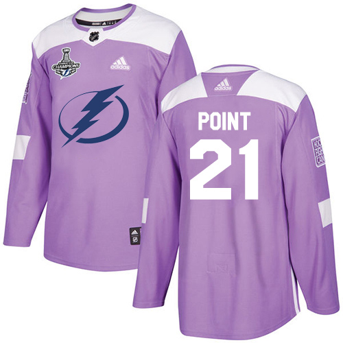 Men Adidas Tampa Bay Lightning #21 Brayden Point Purple Authentic Fights Cancer 2020 Stanley Cup Champions Stitched NHL Jersey